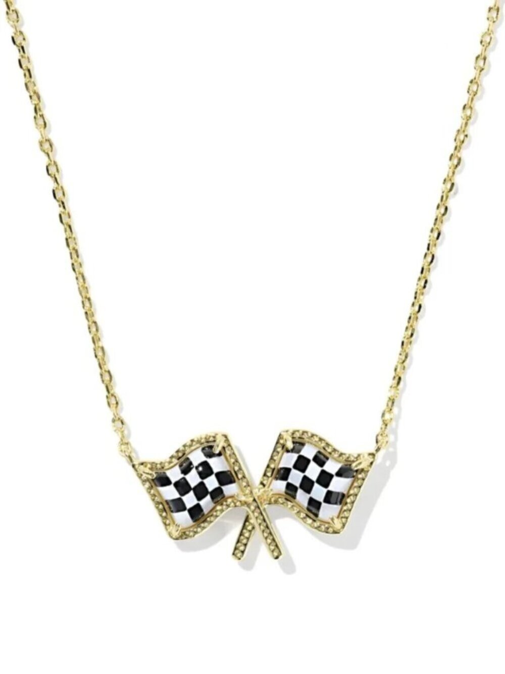 Kendra Scott x Checkered Flag Gold Short Pendant Necklace